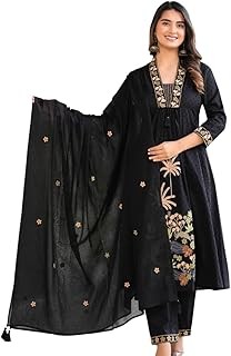 Women's Cotton Embroidery Straight Kurti with Pant Set
