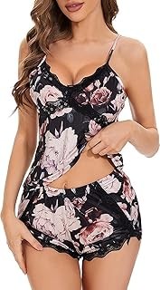 Stylbase Printed Stylish Women Pajama Set Lingerie Night Suit Above Knee Sleepwear Night Dress Babydoll Short top and Pajama Set Nightwear for Holiday Travel