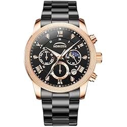 SOLLEN Mens Luxury Watches, Analog Quartz Chronograph Watches for Men, Stainless Steel Watch with Moon Phase, 30M Waterproof Wrist Watch for Men,Business Dress Classic Elegant Work Watch Gifts for Man