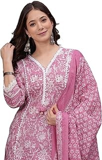 Amayra Women's Pure Cotton Printed Straight Kurta Set with Palazzo Pants & Dupatta- Ethnic Wear