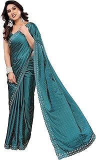 Yashika Women's Bollywood Moss Satin Swarovski Stone Saree Set with Blouse |saree for Women | New Sari | Latest Saree
